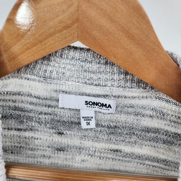 Sonoma Women's Plus Size 1X Slub Knit Gray Space Dye Cardigan Sweater Layer Fall - Picture 3 of 12